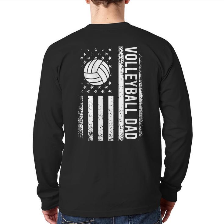 Vintage Volleyball Dad USA Flag Retro Fathers Day Daddy Papa Long Sleeve T-Shirt Back Print