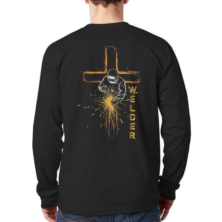 Welder Christian Cross Weld Welding Dad Jesus Lover Long Sleeve T-Shirt Back Print