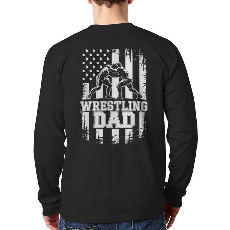 Wrestling Dad US Flag Fathers Day Wrestling Fans Long Sleeve T-Shirt Back Print