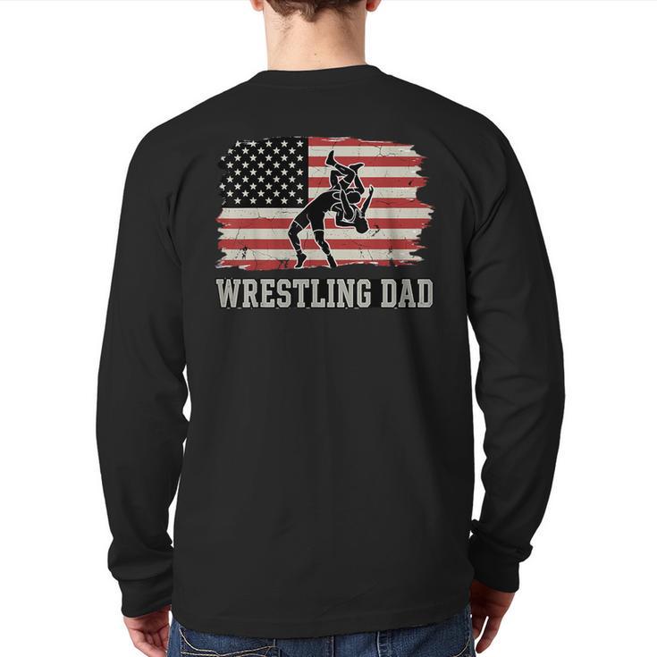 Wrestling Dad US Flag Fathers Day Retro Wrestling Fans Long Sleeve T-Shirt Back Print