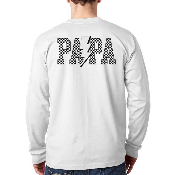 Checkered Papa Lightning Bolt Fathers Day Dad Grandpa Long Sleeve T-Shirt Back Print