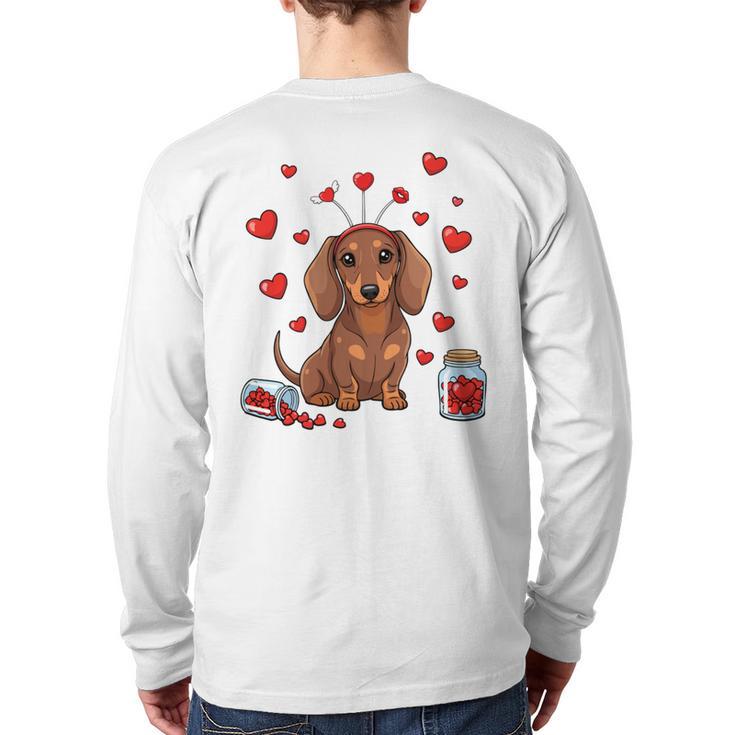 Cute Dachshund Valentine's Day Heart Love Dog Mom Dog Dad Long Sleeve T-Shirt Back Print