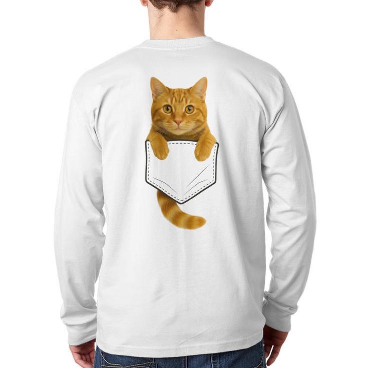Cute Tabby Cat Pocket Cat Mom Cat Dad Cat Lover Long Sleeve T-Shirt Back Print
