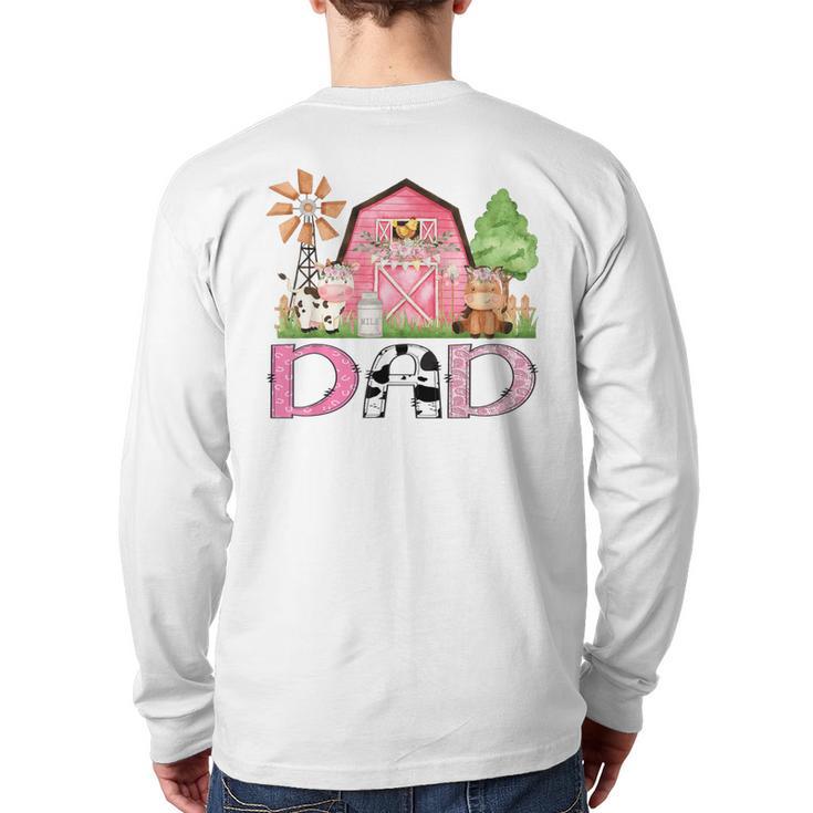 Dad Pink Farm Animal Birthday Kids Matching Family Long Sleeve T-Shirt Back Print