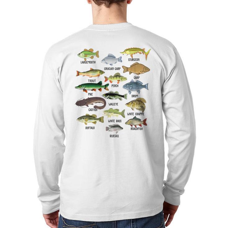 Fishing-Shirt Types Of Freshwater Bass Fish Dad Jokes Long Sleeve T-Shirt Back Print