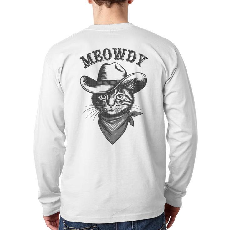 Meowdy Cat Cowboy Western Graphic Cat Lady Cat Dad Long Sleeve T-Shirt Back Print