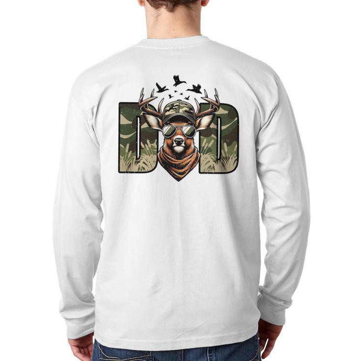 Retro Camo Dad Hunting Camouflage Deer Matching Long Sleeve T-Shirt Back Print