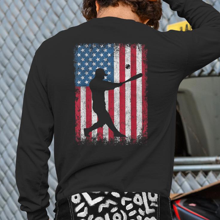 American Flag Vintage Baseball Flag Dad Mom Tee T-Shirt Long Sleeve T-Shirt Back Print