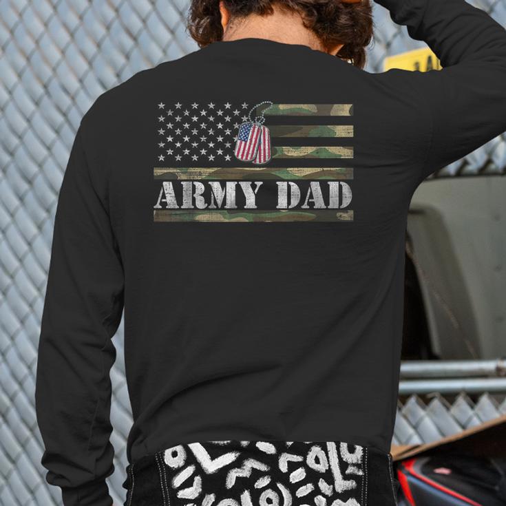 Army Dad With American Flag Camo For Veteran Day Women Kids Men Long Sleeve T-Shirt Back Print