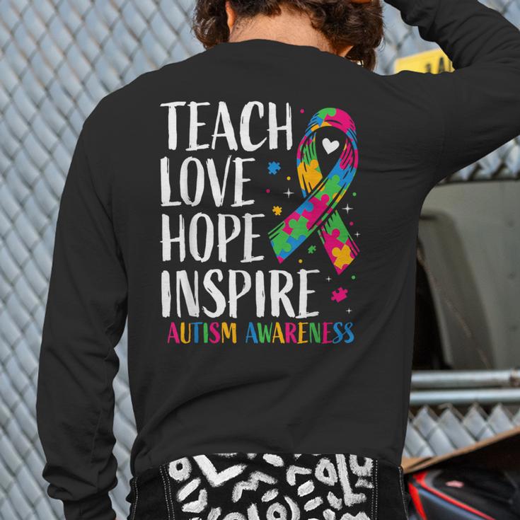 Autism Awareness Ribbon Mom Dad Kids Autistic Support Autism Long Sleeve T-Shirt Back Print