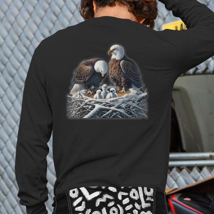 Bald Eagle Dad Mom Three Eaglet Chicks Babies In The Nest Long Sleeve T-Shirt Back Print