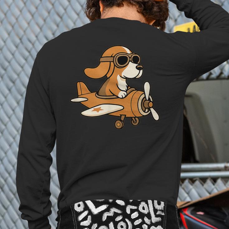 Beagle Flying a Plane Pilot Airplane Dog Mom Dad Long Sleeve T-Shirt Back Print