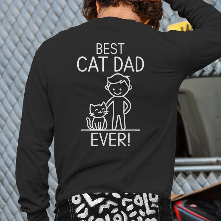 Best Cat Dad Ever Fun Line Art Illustration Long Sleeve T-Shirt Back Print