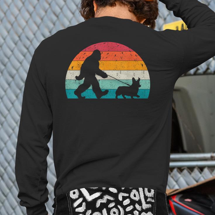 Bigfoot Walking a Dog Corgi Lovers Dog Dad Long Sleeve T-Shirt Back Print