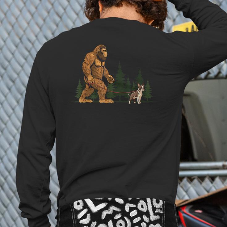 Boston Terrier Bigfoot Dog Walking Dog Mom Dad Kids Long Sleeve T-Shirt Back Print Boston Terrier Bigfoot Dog Walking Dog Mom Dad Kids Long Sleeve T-Shirt Back Print