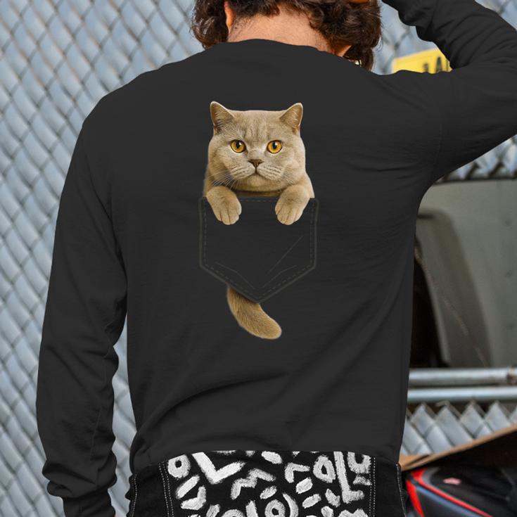 British Shorthair Cat Pocket Cat Mom Cat Dad Cat Lover Long Sleeve T-Shirt Back Print British Shorthair Cat Pocket Cat Mom Cat Dad Cat Lover Long Sleeve T-Shirt Back Print