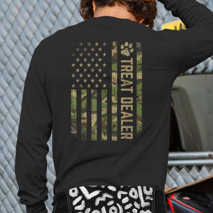 Camo Cat Treat Dealer American Flag US Cat Dad 4th Of July For Men Women Long Sleeve T-Shirt Back Print