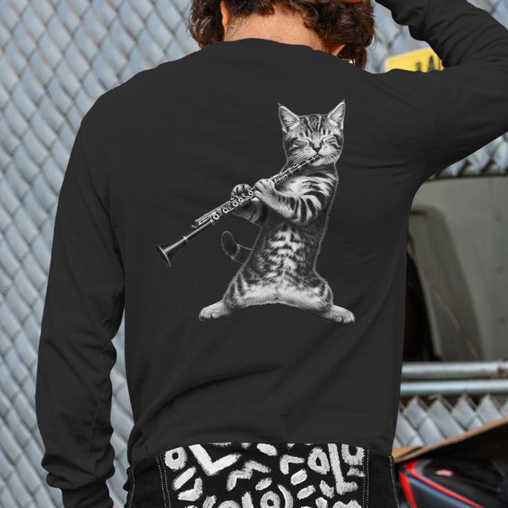 Cat Playing The Clarinet For Cat Lover Cat Mom Cat Dad Long Sleeve T-Shirt Back Print