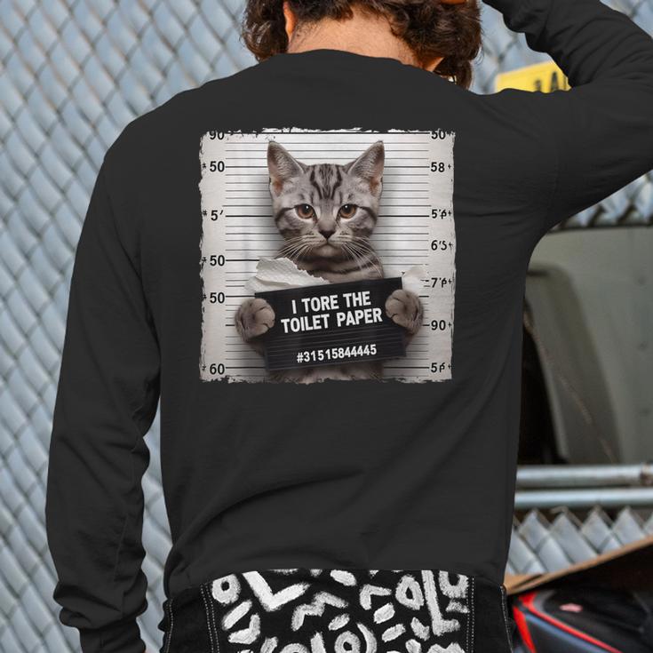 Cute Cat Mugshot Humorous Cat For Cats Lover Cat Mom Cat Dad Long Sleeve T-Shirt Back Print