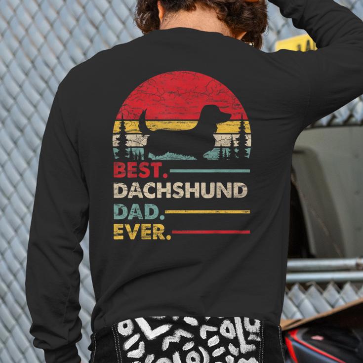 Dachshund Long Haired Best Dad Ever Dog Vintage Retro Long Sleeve T-Shirt Back Print