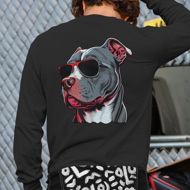 Dad Mom Cool Dog Sunglasses Pitbull Long Sleeve T-Shirt Back Print Dad Mom Cool Dog Sunglasses Pitbull Long Sleeve T-Shirt Back Print