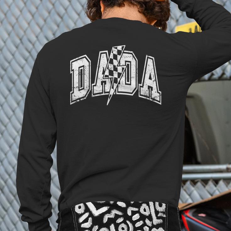 Dada Lightning Bolt Checkered Varsity Dad Men Father's Day Long Sleeve T-Shirt Back Print Dada Lightning Bolt Checkered Varsity Dad Men Father's Day Long Sleeve T-Shirt Back Print