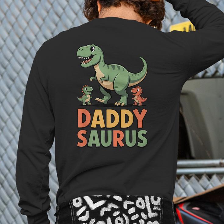 Daddy Saurus Dinosaur Dad Of Two Kids Dino Family Long Sleeve T-Shirt Back Print