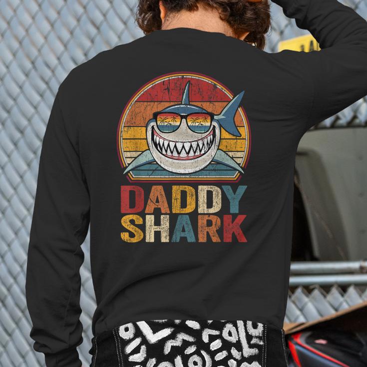 Daddy Shark Retro Shark Shirt Pajamas For Dad Dad Long Sleeve T-Shirt Back Print