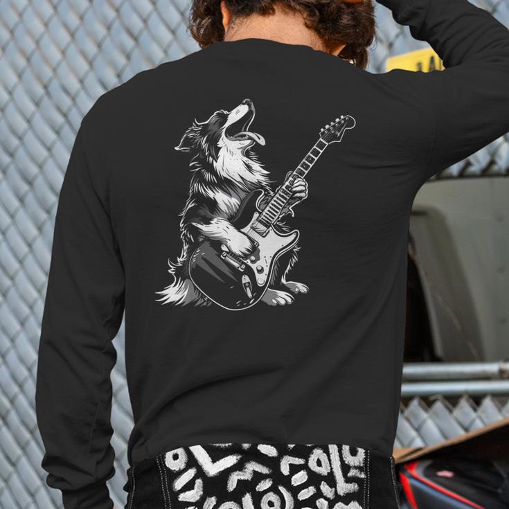Dog Guitarist Guitar Australian Shepherd Dad Mom Long Sleeve T-Shirt Back Print