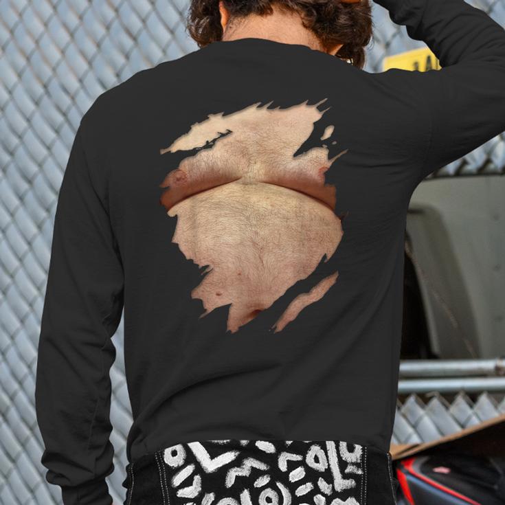 Fat Hairy Guy Big Stomach & Man Boobs Fat Dad BOD Long Sleeve T-Shirt Back Print