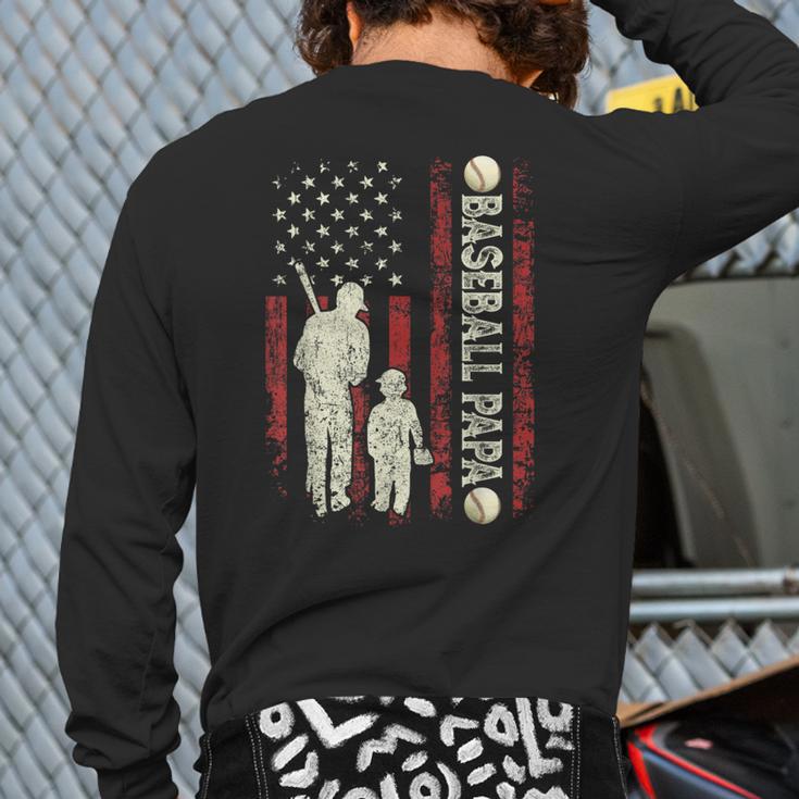 Father's Day Baseball Papa USA Flag Dad Men Baseball Long Sleeve T-Shirt Back Print