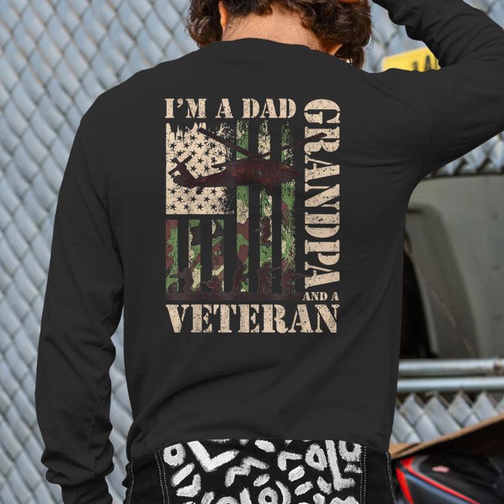 Grandpa Veteran Fathers Day Dad Veteran Camo American Flag Long Sleeve T-Shirt Back Print