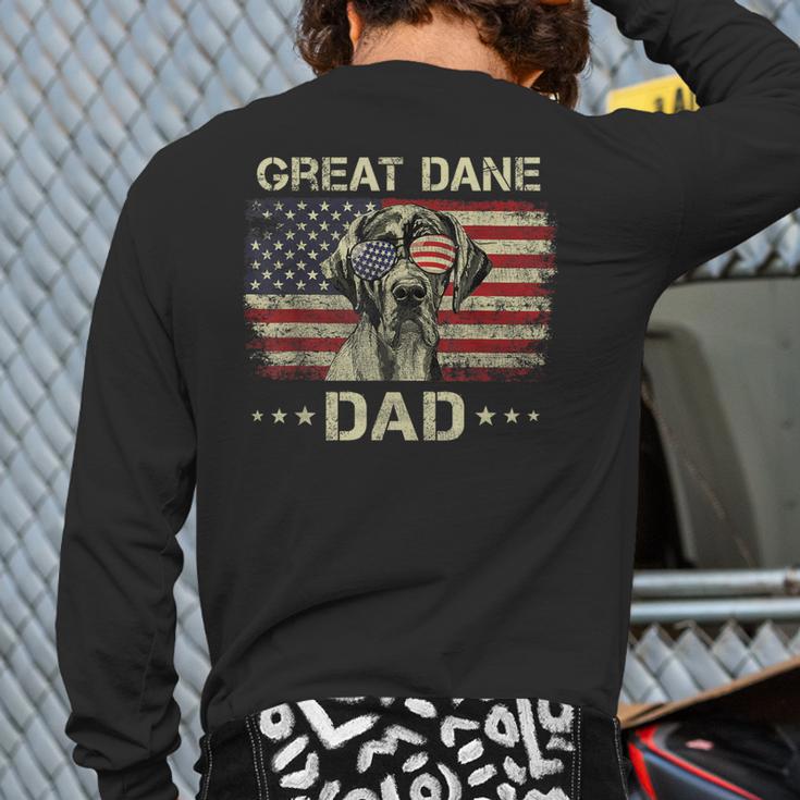 Great Dane Dad Dog Lovers American Flag 4th Of July Long Sleeve T-Shirt Back Print