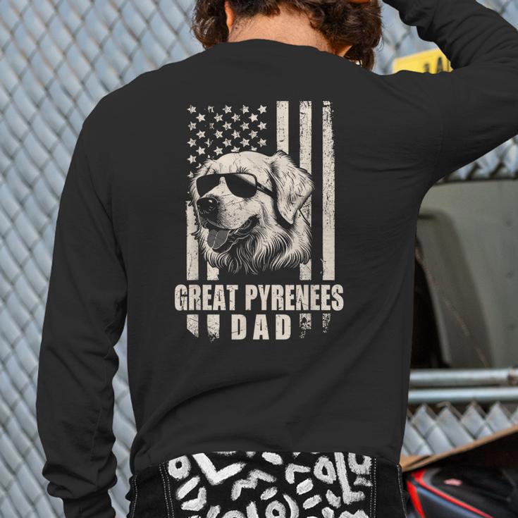 Great Pyrenees Dog Dad American Flag For Father Men Long Sleeve T-Shirt Back Print