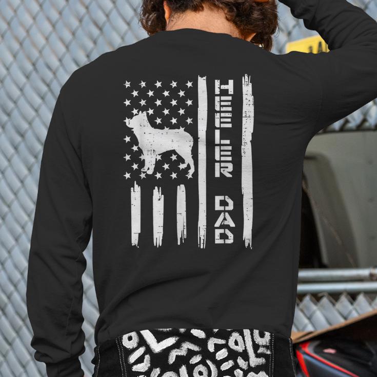 Heeler Dad Flag Vintage Blue Red Cattle Dog Patriot Men Long Sleeve T-Shirt Back Print