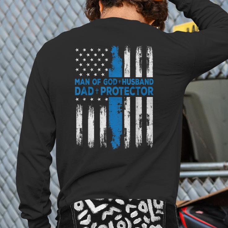 Jesus God Religious Man Of God Husband Dad Protector Long Sleeve T-Shirt Back Print