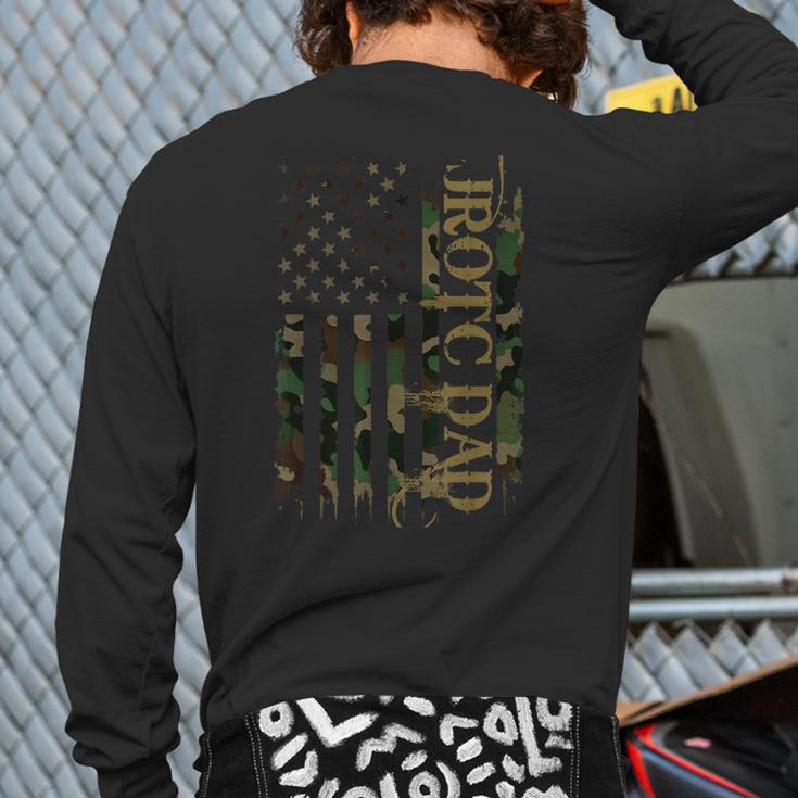 JROTC Dad United States Distressed Camo w US Flag Long Sleeve T-Shirt Back Print