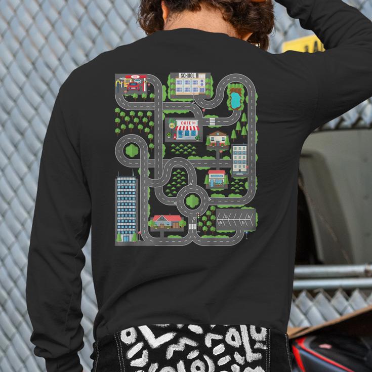 Kid Play Cars On Dad Back Race Track Mat Fathers Day Long Sleeve T-Shirt Back Print