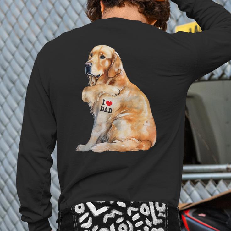 I Love Dad Patriotic Golden Retriever Canine Dog Lover Long Sleeve T-Shirt Back Print