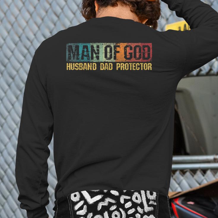 Man Of God Husband Dad Protector Christian Faith Fathers Day Long Sleeve T-Shirt Back Print