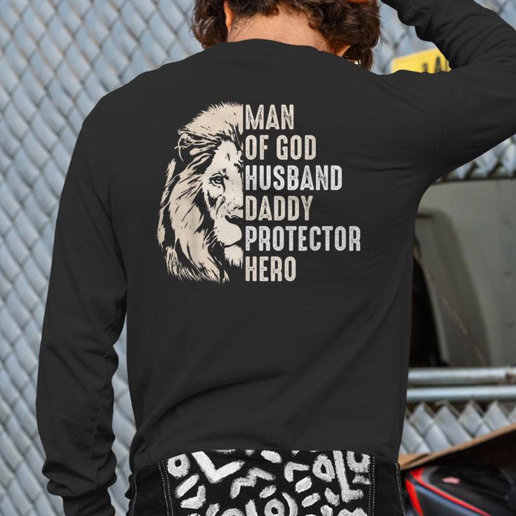 Man Of God Husband Daddy Protector Hero Lion Father's Day Long Sleeve T-Shirt Back Print