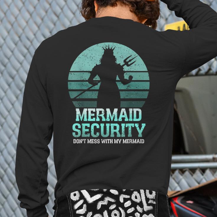 Mermaid Security Vintage Birthday Party Dad Father Day Long Sleeve T-Shirt Back Print