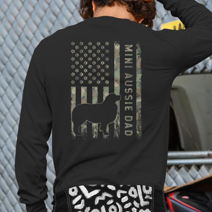 Mini Aussie Dad Australian Shepherd Dog Camo USA Flag Long Sleeve T-Shirt Back Print