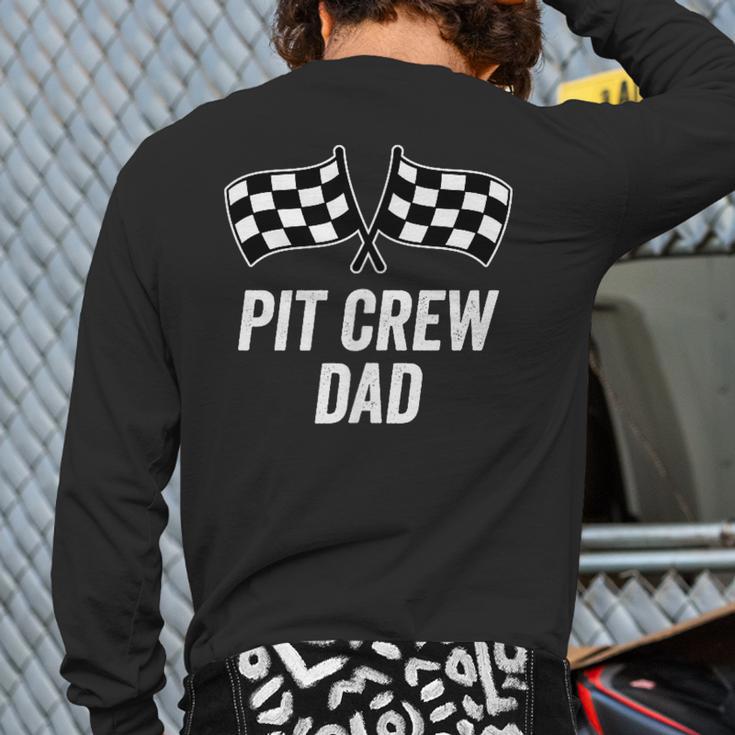 Pit Crew Dad Checkered Flag Hosting Race Car Birthday Partie Long Sleeve T-Shirt Back Print