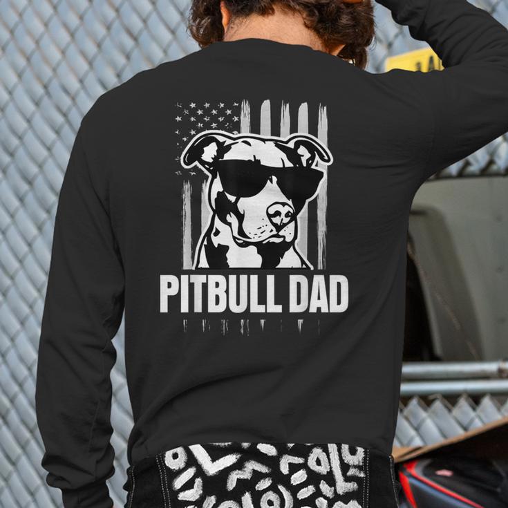Pitbull Dad Men Pitbull Lover For Dog Dad American Flag Long Sleeve T-Shirt Back Print