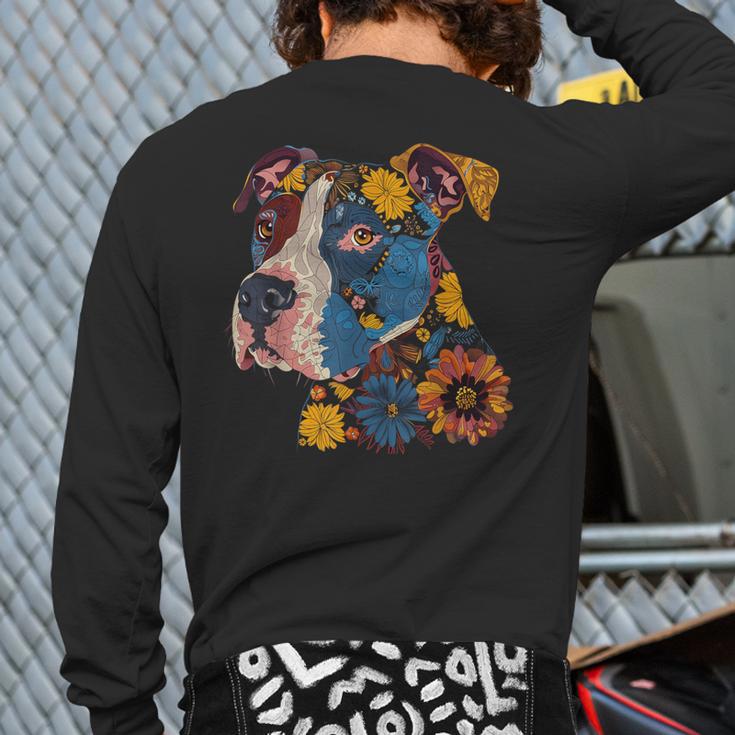Pitbull Floral Dog Lover Vintage Flower Art Pitbull Mom Dad Long Sleeve T-Shirt Back Print