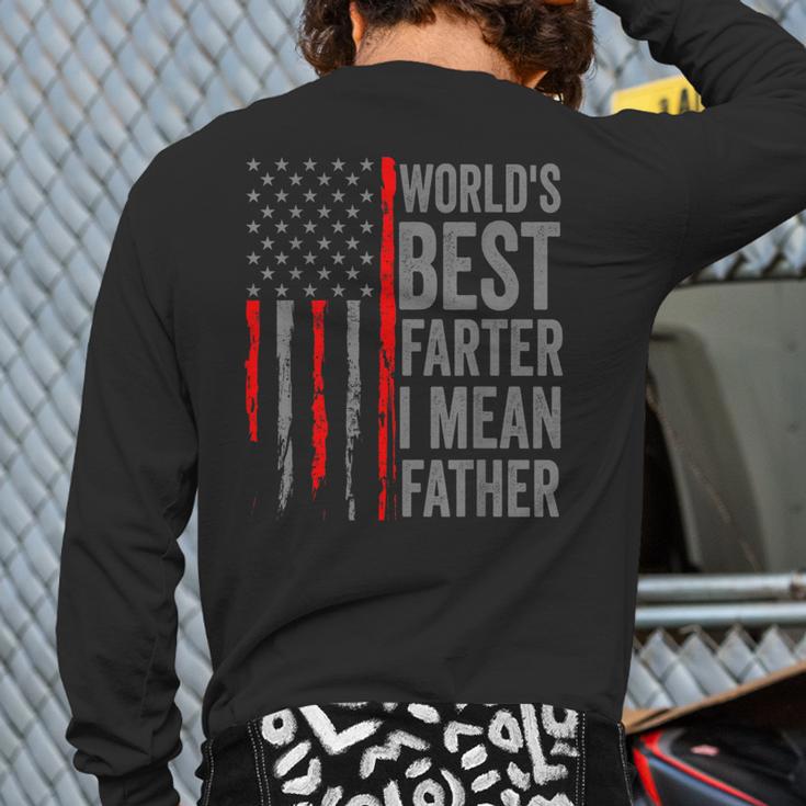 Retro Dad World's Best Farter I Mean Father Vintage Flag Usa Long Sleeve T-Shirt Back Print