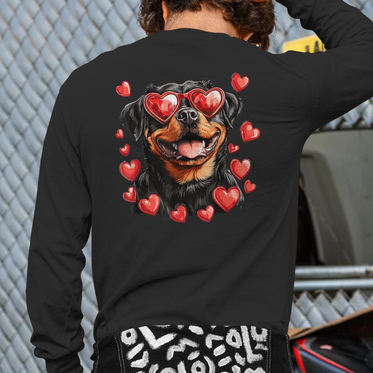 Rottweiler Heart Glasses Cute Rottie Dog Lover Mom Dad Kids Long Sleeve T-Shirt Back Print