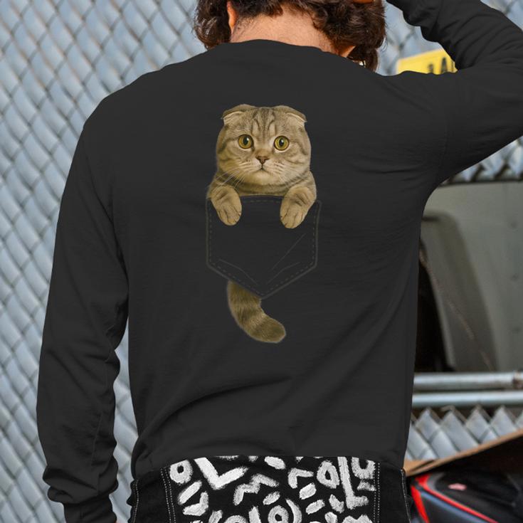 Scottish Fold Cat Pocket Cat Mom Cat Dad Cat Lover Long Sleeve T-Shirt Back Print Scottish Fold Cat Pocket Cat Mom Cat Dad Cat Lover Long Sleeve T-Shirt Back Print