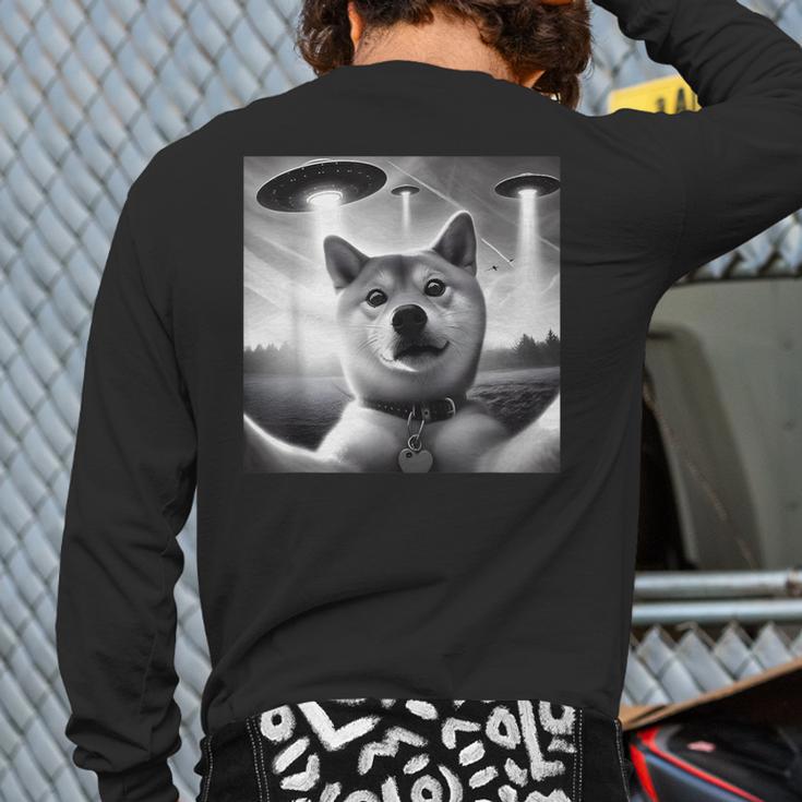 Shiba Inu Dog Dad Mom Graphic Selfie UFOs Weird Aliens Long Sleeve T-Shirt Back Print